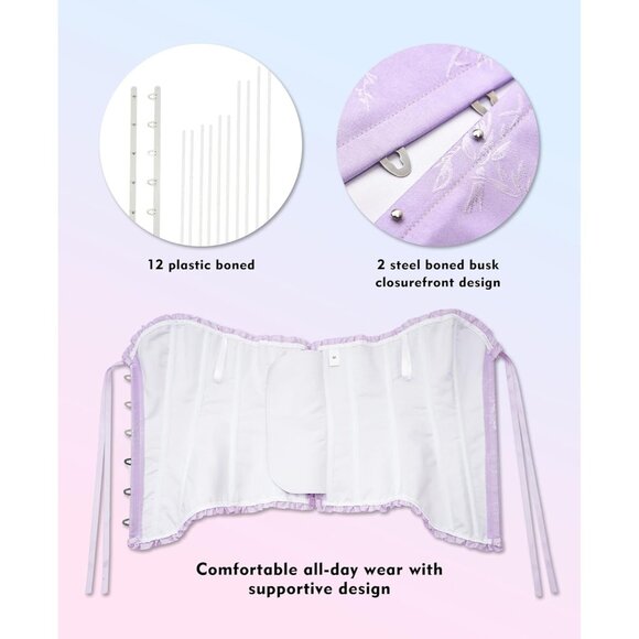 Women's Frost Purple Corset Tops Bustier Lingerie Lace Waist Push Up Bodysuit - Picture 4 of 8